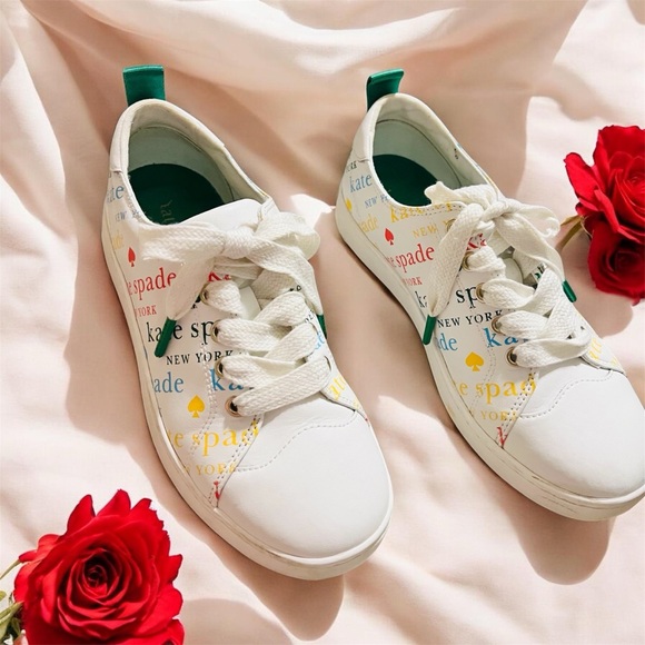 Kate Spade Nixie White and Multicolor Logo Sneakers Size 7 - Picture 2 of 6